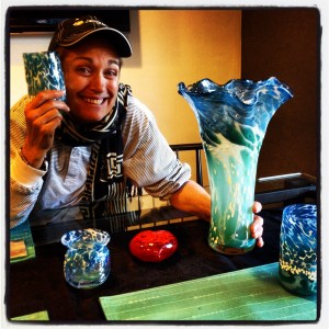 Muffin with some of our personal Muffin blown glass collection! 
