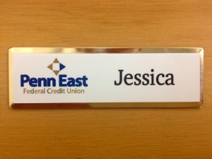 This is a Gold Beveled Name Tag with White Face!