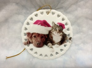 Our 4" white porcelain circle photo Christmas ornament.