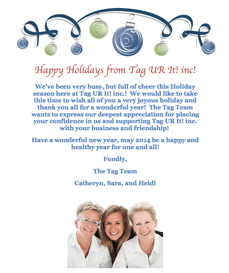 HOLIDAY COMPANY LETTER